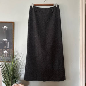 DANA BUCHMAN Womens Dark Gray Wool Blend Maxi Skirt Lined Leather Detail | 6`